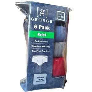 George Mens 6-Pack Briefs Multicolor 3XL (48-50) Antimicrobial Cotton Blend